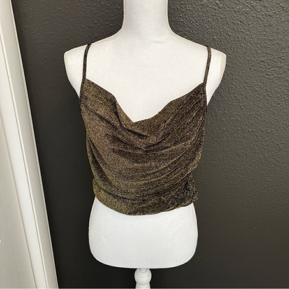 Papaya Metallic Shimmer Cowl Neck Top